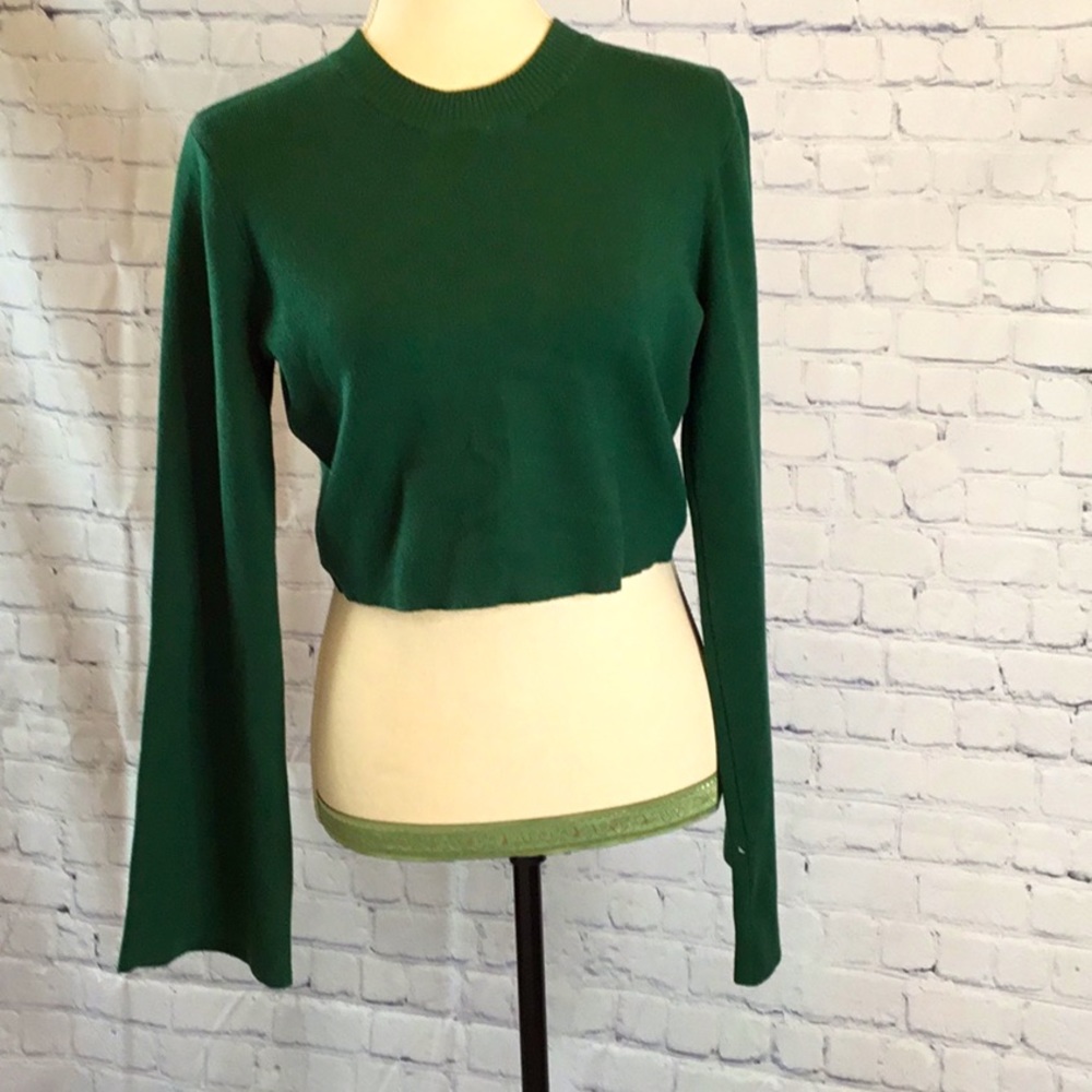 Emerald Green Cropped Sweater with Bell Sleeves